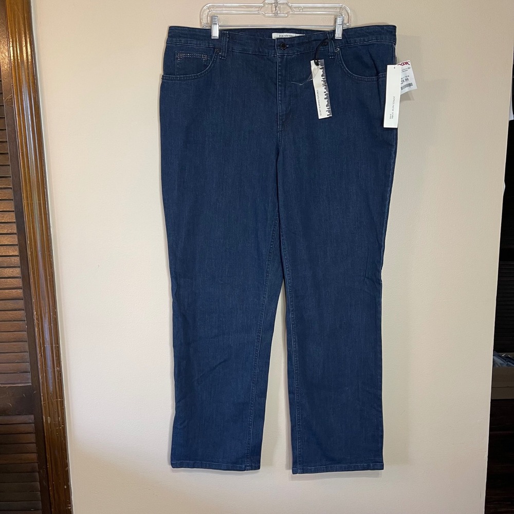 NEW Jones New York Jeans Lexington Straight Dark Wash Rhinestone Plus Size 22W